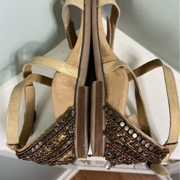 Aetrex Brenda Beaded Bronze Gold Bronze Leather Sandals Size 11 Flat Flats - Picture 3 of 14